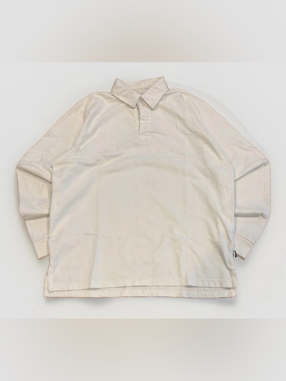 American Eagle Polo Long Sleeve Shirt Large Rugby Corduroy Collar White Preppy